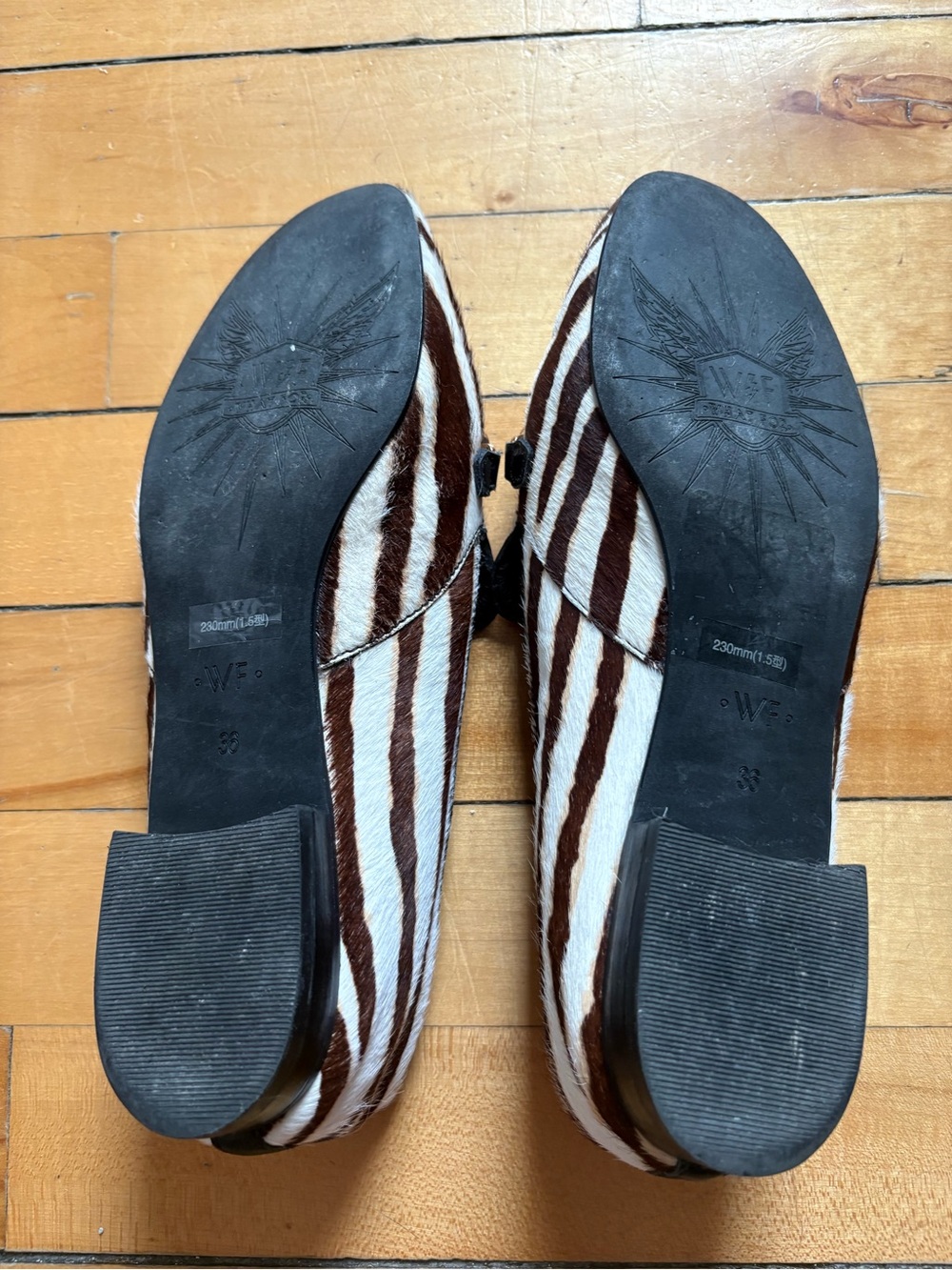 What For Sz 5.5 (36) Zebra Pony Hair Bedazzle Loafers - Picture 6 of 9